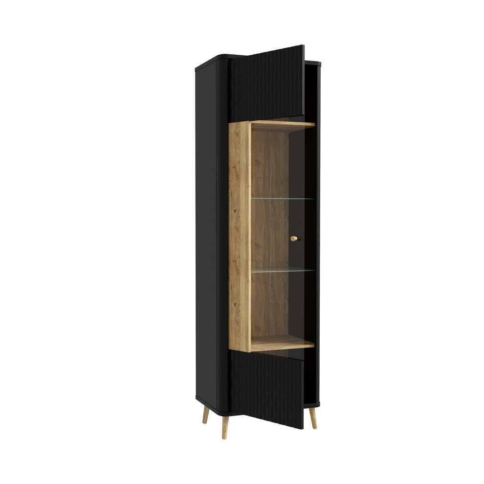Vitrina Inalta Cu 1 Usa Flexytone, Stejar Mauvella Si Negru Mat, 58.6 Cm