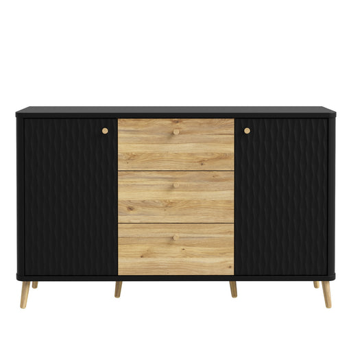 Bufet Cu 2 Usi Si 3 Sertare Flexytone, Stejar Mauvella Si Negru Mat, 138 Cm