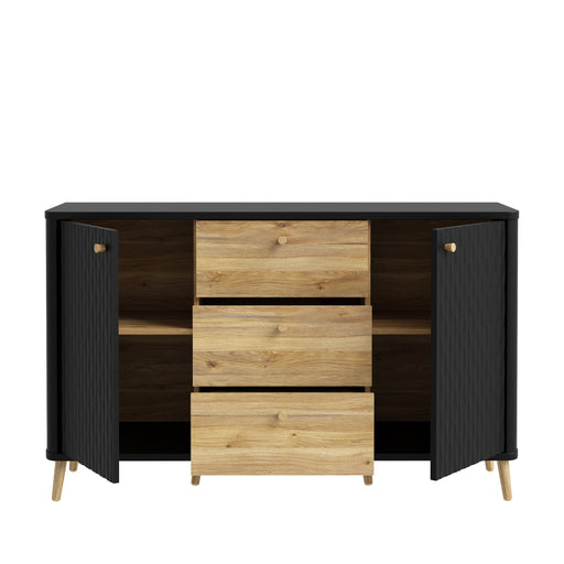 Bufet Cu 2 Usi Si 3 Sertare Flexytone, Stejar Mauvella Si Negru Mat, 138 Cm