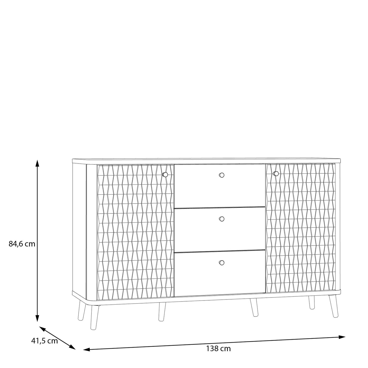 Bufet Cu 2 Usi Si 3 Sertare Flexytone, Stejar Mauvella Si Negru Mat, 138 Cm