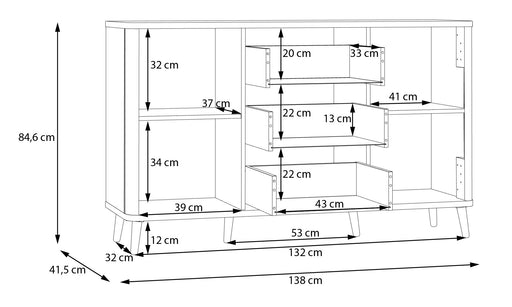 Bufet Cu 2 Usi Si 3 Sertare Flexytone, Stejar Mauvella Si Negru Mat, 138 Cm