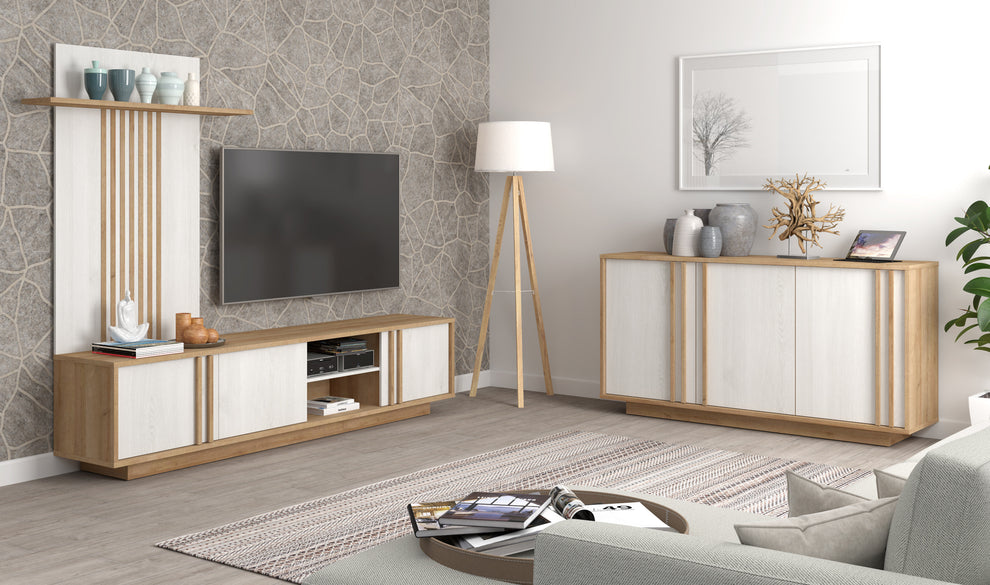 Comoda TV Santo Stejar Riviera Cu Stejar Alb, 222 Cm