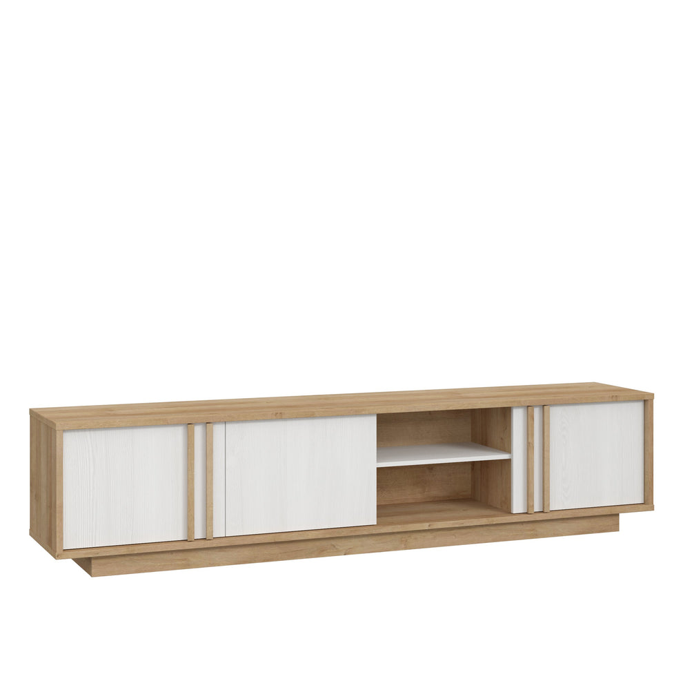Set Living Santo Compus Din Comoda TV Si Panou Perete, Stejar Riviera Cu Stejar Alb, 222 Cm