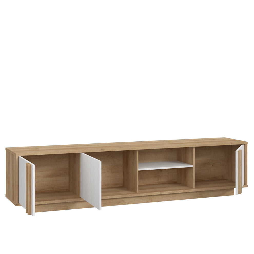 Set Living Santo Compus Din Comoda TV Si Panou Perete, Stejar Riviera Cu Stejar Alb, 222 Cm