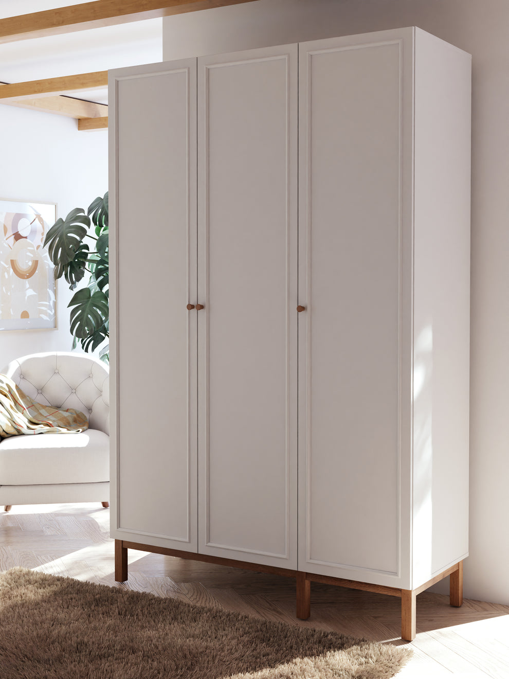 Dulap 3 Usi Pickadilly, Gri Deschis Si Stejar Pamantiu, 134.6 Cm