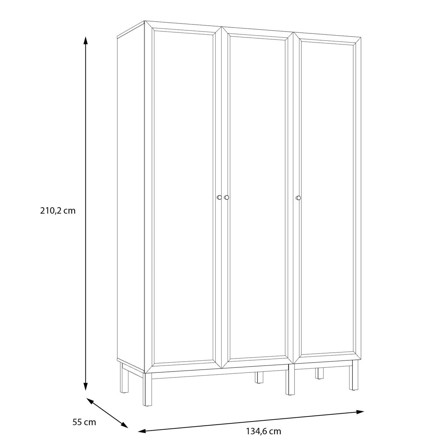 Dulap 3 Usi Pickadilly, Gri Deschis Si Stejar Pamantiu, 134.6 Cm