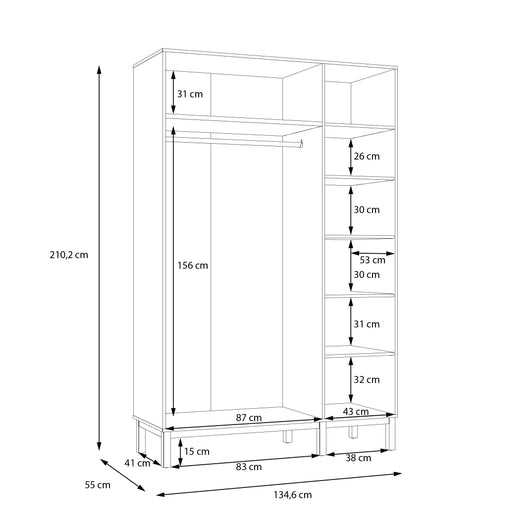 Dulap 3 Usi Pickadilly, Gri Deschis Si Stejar Pamantiu, 134.6 Cm