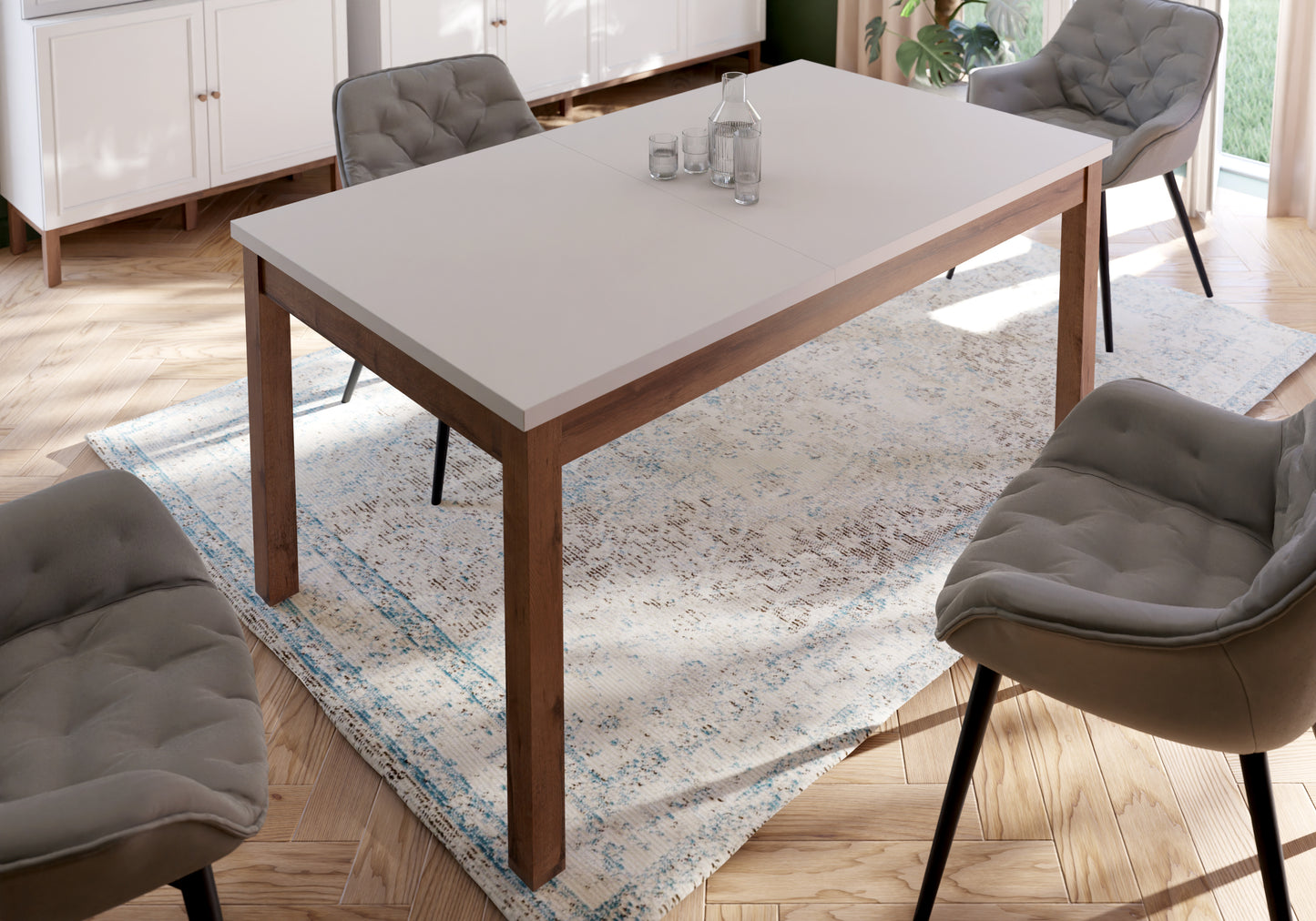 Masa extensibila Pickadilly, Gri Deschis Si Stejar Pamantiu, 160.4 x 76.6 x 90 Cm