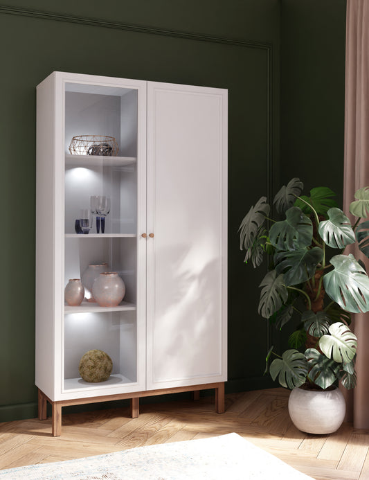 Vitrina 2 Usi Pickadilly, Gri Deschis Si Stejar Pamantiu, 99.9 Cm
