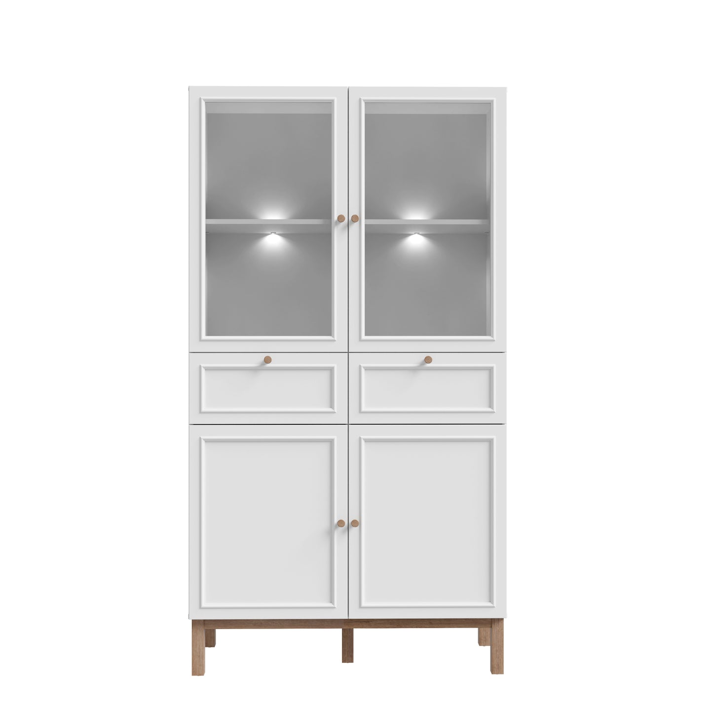 Vitrina 4 Usi Si 2 Sertare Pickadilly, Gri Deschis Si Stejar Pamantiu, 99.9 Cm