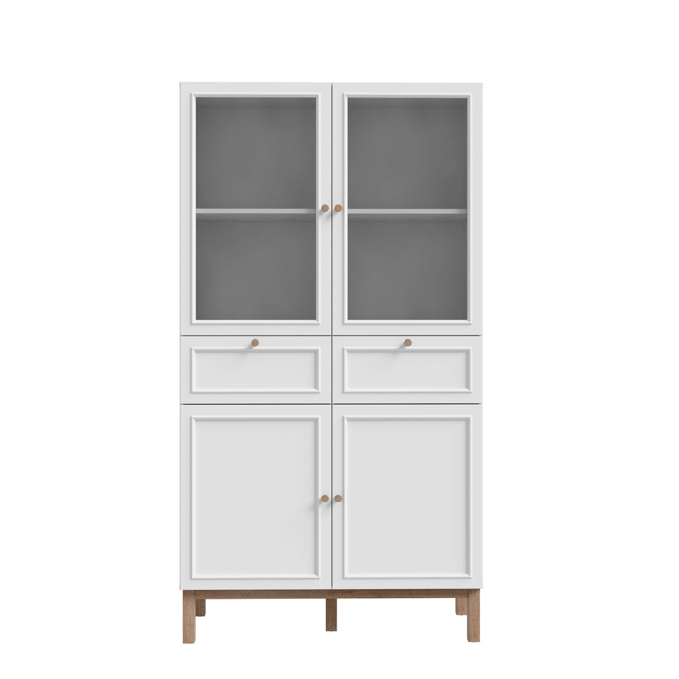 Vitrina 4 Usi Si 2 Sertare Pickadilly, Gri Deschis Si Stejar Pamantiu, 99.9 Cm