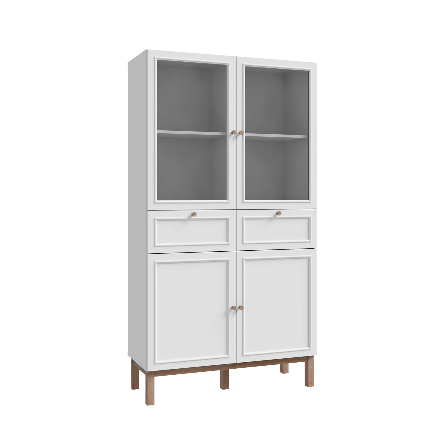 Vitrina 4 Usi Si 2 Sertare Pickadilly, Gri Deschis Si Stejar Pamantiu, 99.9 Cm
