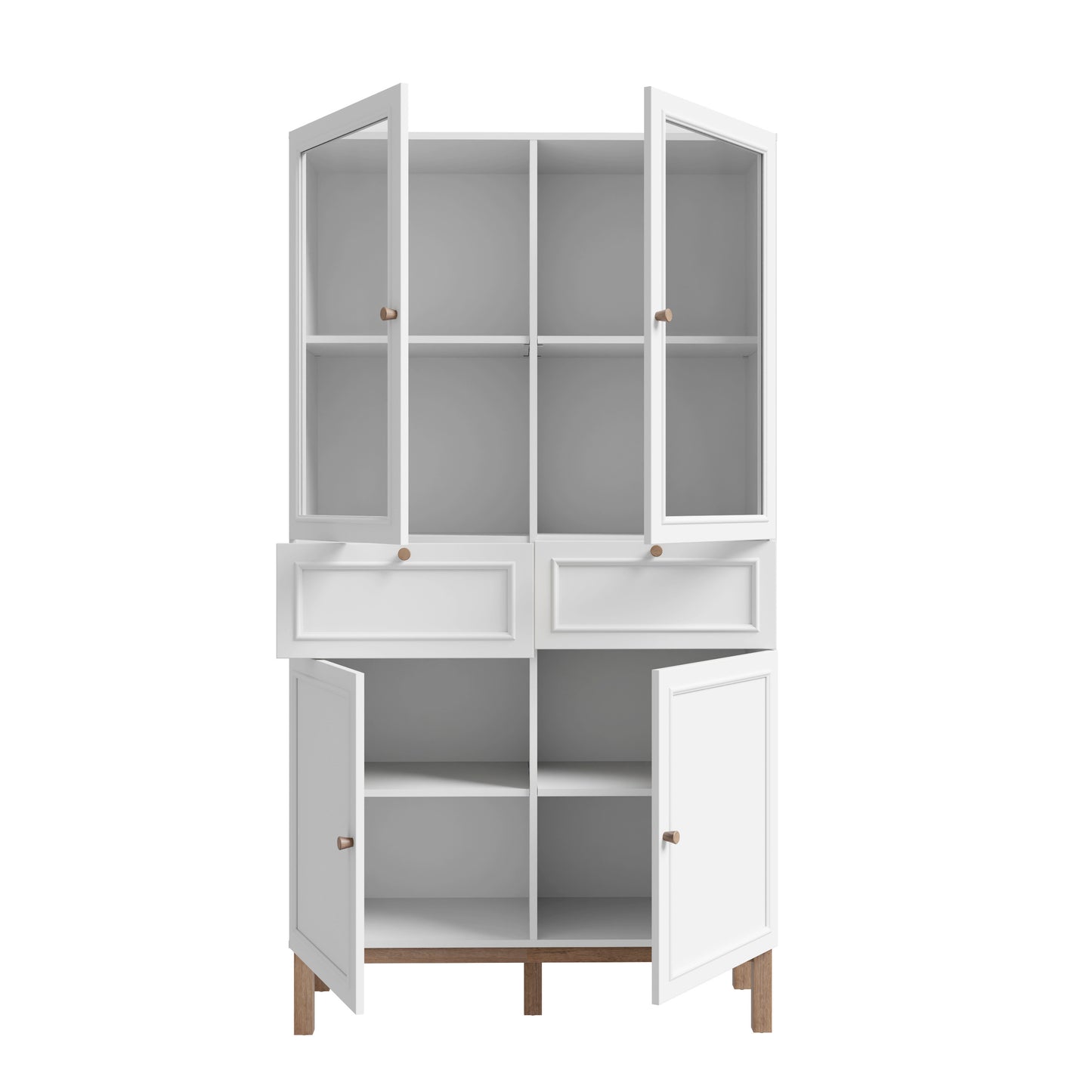 Vitrina 4 Usi Si 2 Sertare Pickadilly, Gri Deschis Si Stejar Pamantiu, 99.9 Cm