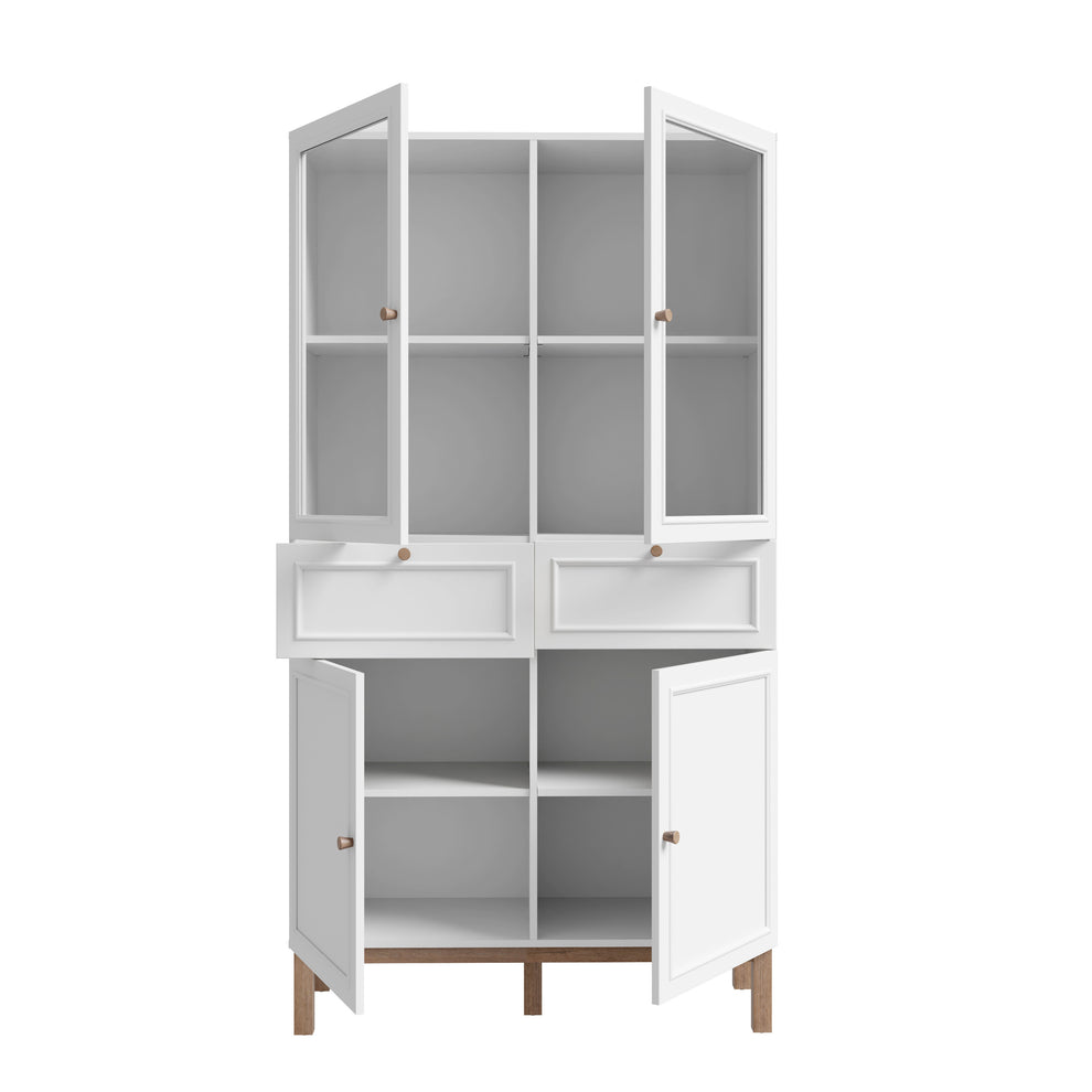Vitrina 4 Usi Si 2 Sertare Pickadilly, Gri Deschis Si Stejar Pamantiu, 99.9 Cm