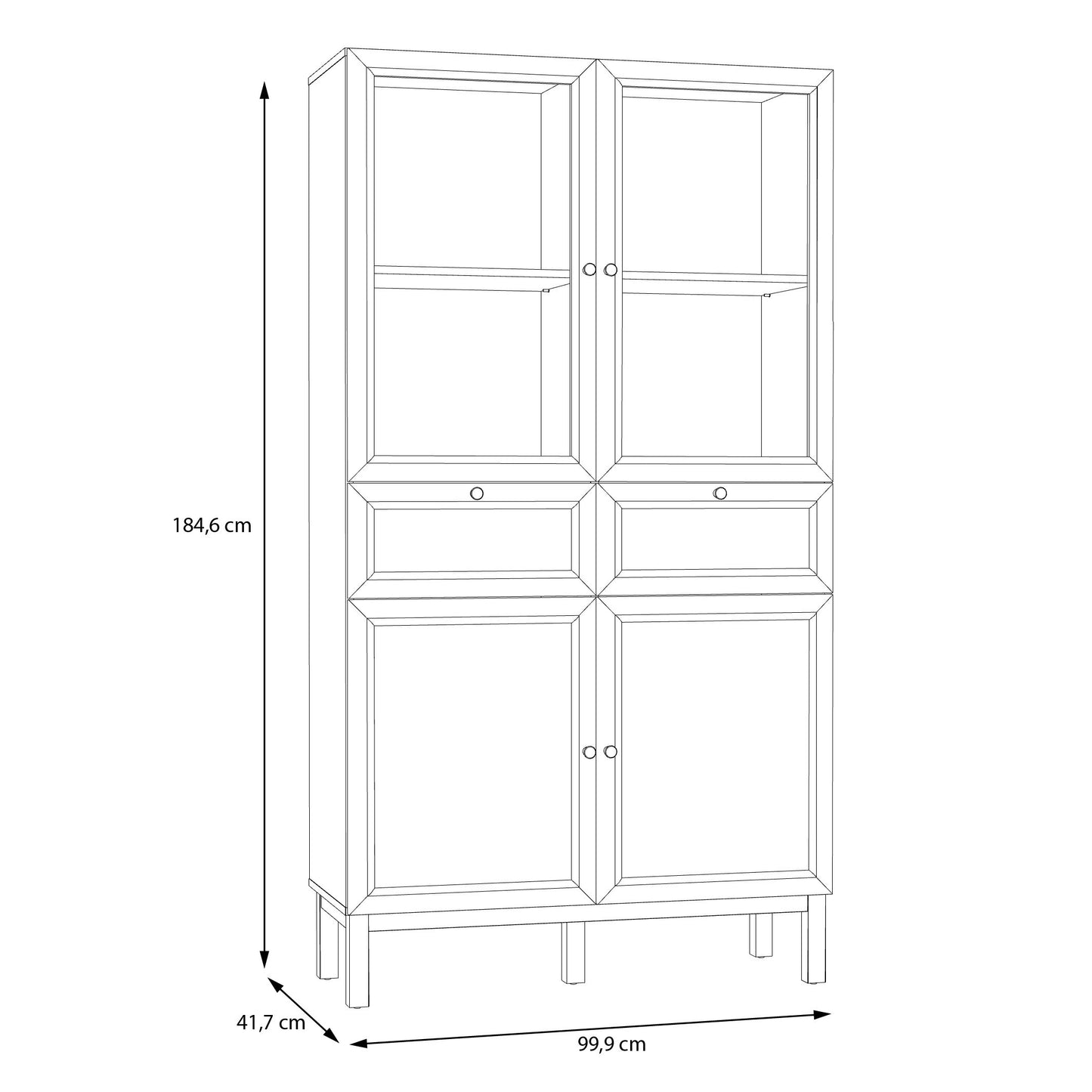 Vitrina 4 Usi Si 2 Sertare Pickadilly, Gri Deschis Si Stejar Pamantiu, 99.9 Cm