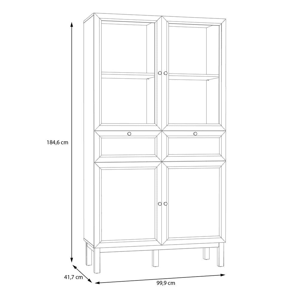 Vitrina 4 Usi Si 2 Sertare Pickadilly, Gri Deschis Si Stejar Pamantiu, 99.9 Cm