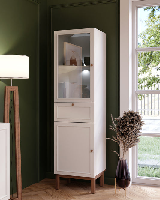 Vitrina 2 Usi Si 1 Sertar Pickadilly, Gri Deschis Si Stejar Pamantiu, 50.2 Cm