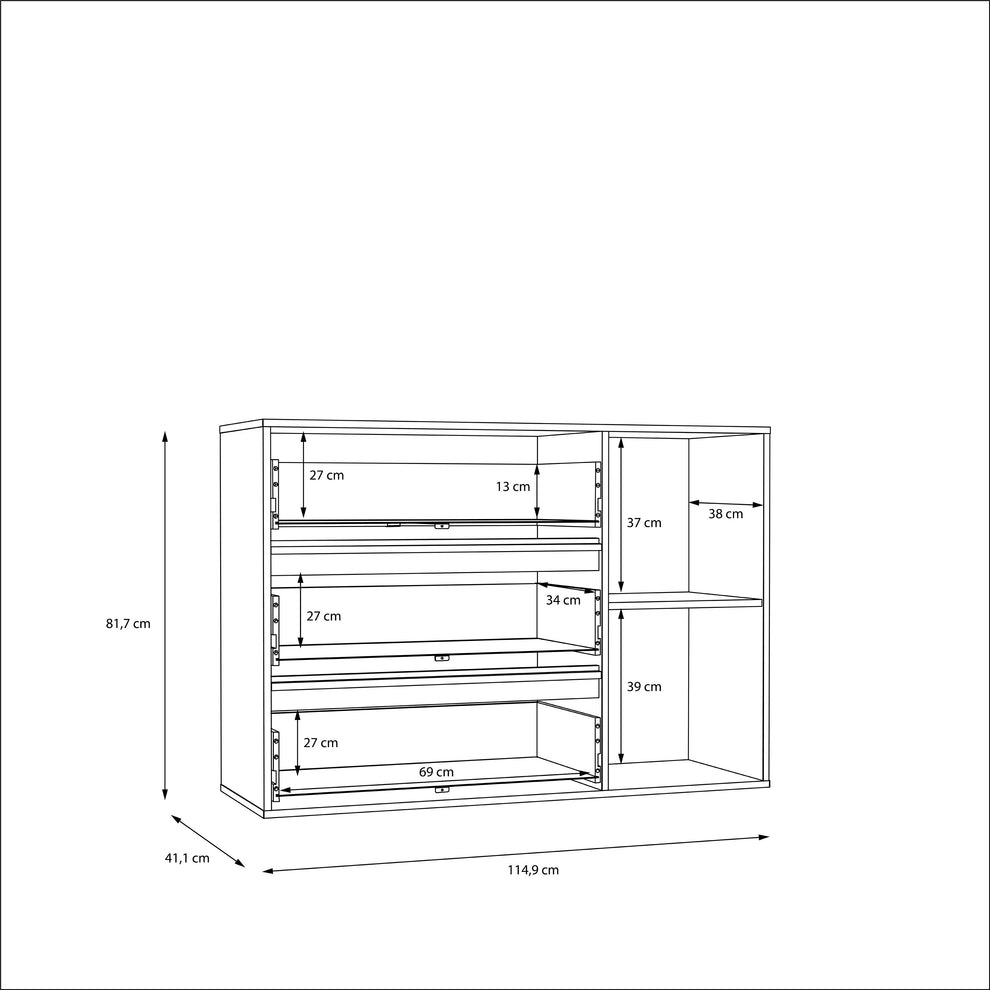 Comoda Cu 1 Usa Si 3 Sertare Longbeach, Stejar Riviera Si Alb Super Lucios, 114.9 Cm