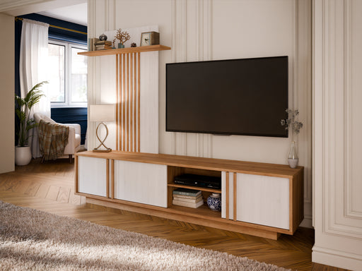 Set Living Santo Compus Din Comoda TV Si Panou Perete, Stejar Riviera Cu Stejar Alb, 222 Cm