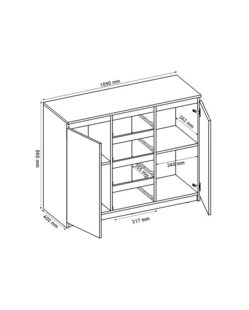 Comoda Thea, Alba, Cu 2 Usi Si 4 Sertare Spatioase, Eleganta si Functionala, 109 x 85 x 40 Cm