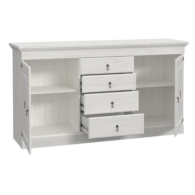 Bufet Cu 2 Usi Si 4 Sertare Encanto, Pin Alb, 171.3 Cm