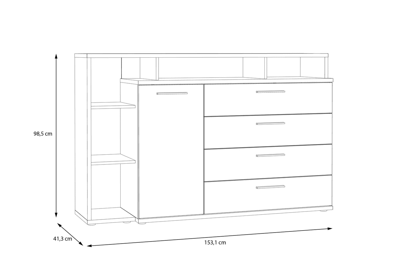 Comoda Jaqueline, Alb Si Stejar Mauvella, 153.1 Cm