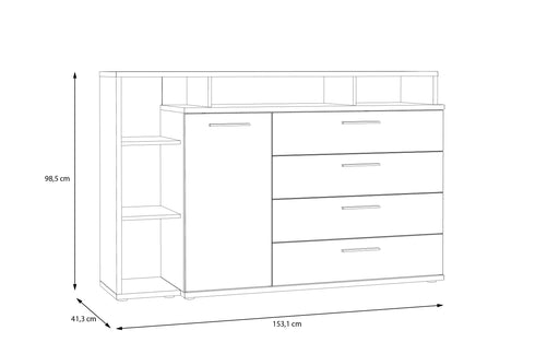 Comoda Jaqueline, Alb Si Stejar Mauvella, 153.1 Cm