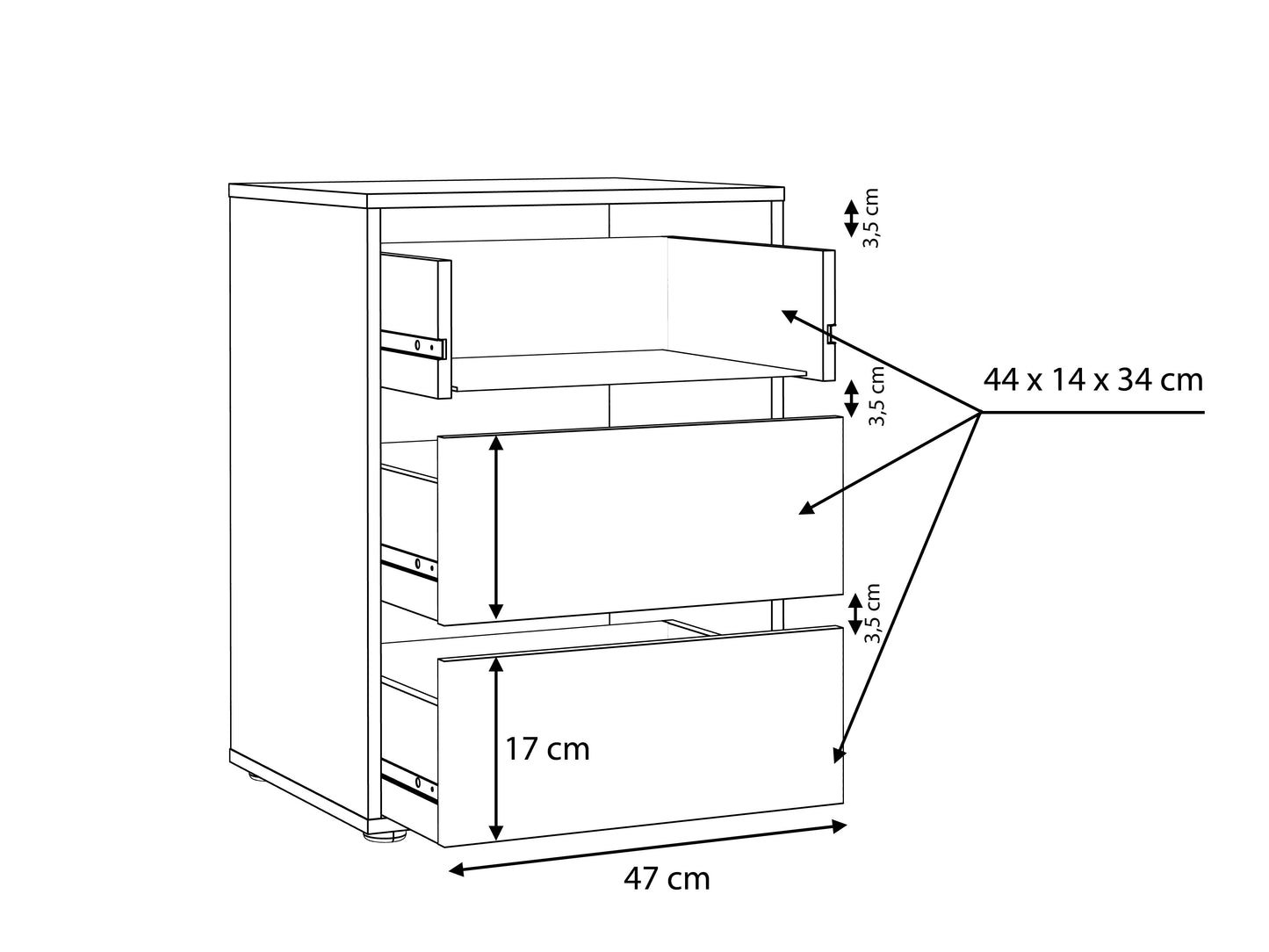 Comoda Interior Dulap Blanche, Gri, 51 Cm