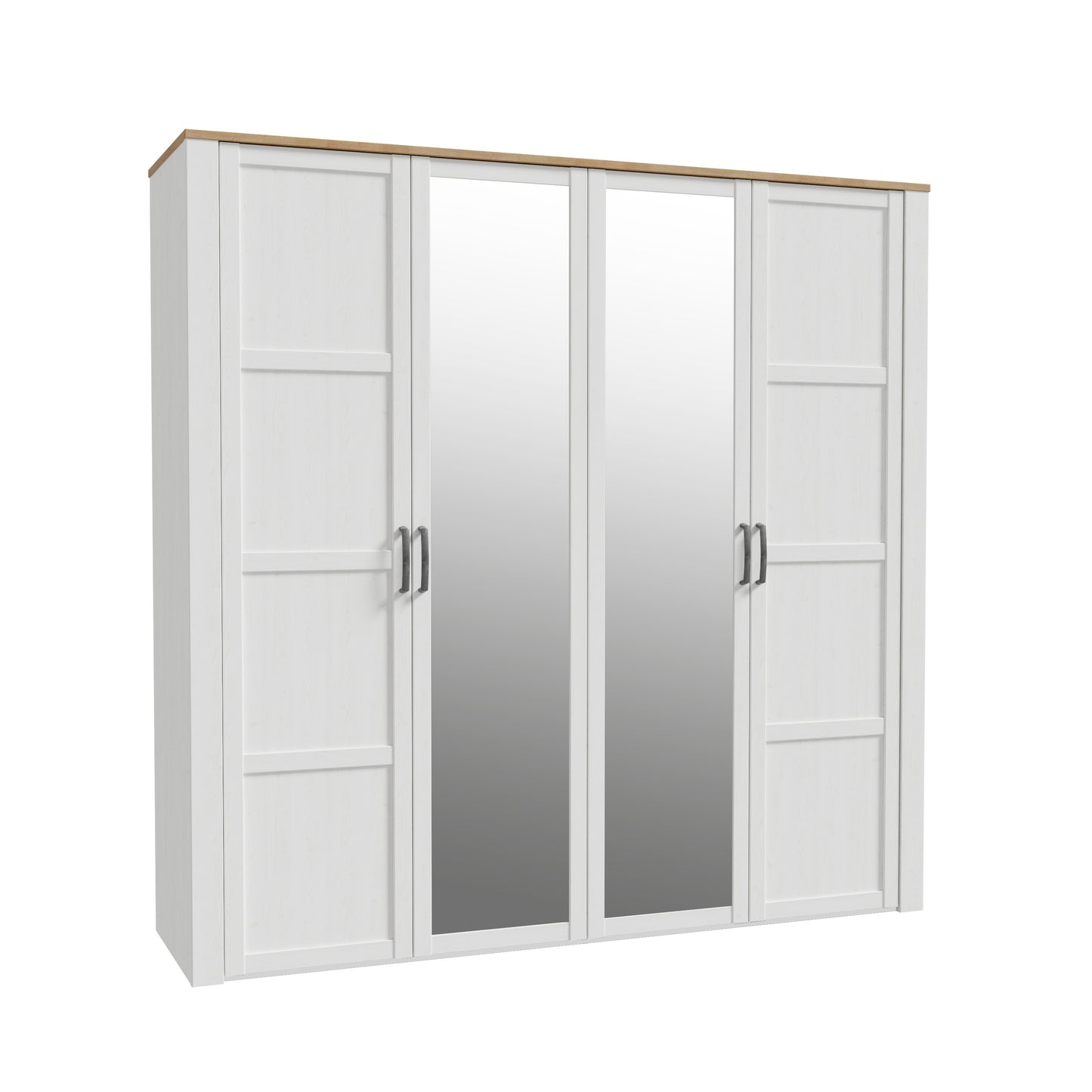 Dulap 4 Usi Blanche, Oglinzi, Stejar Riviera Si Zada Deschis, 215.9 Cm