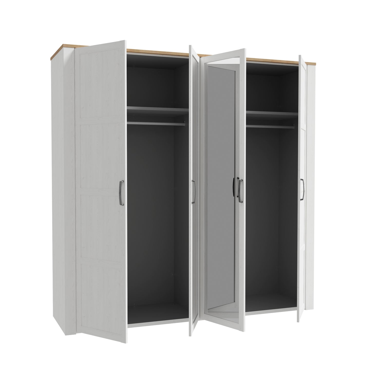 Dulap 4 Usi Blanche, Oglinzi, Stejar Riviera Si Zada Deschis, 215.9 Cm