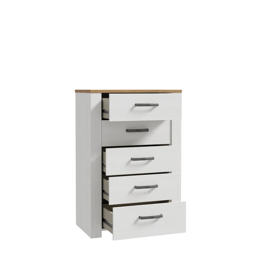 Comoda Cu 5 Sertare Blanche, Stejar Riviera Si Zada Deschis, 71.7 Cm