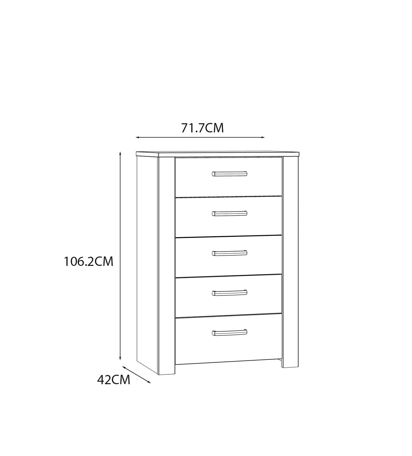 Comoda Cu 5 Sertare Blanche, Stejar Riviera Si Zada Deschis, 71.7 Cm