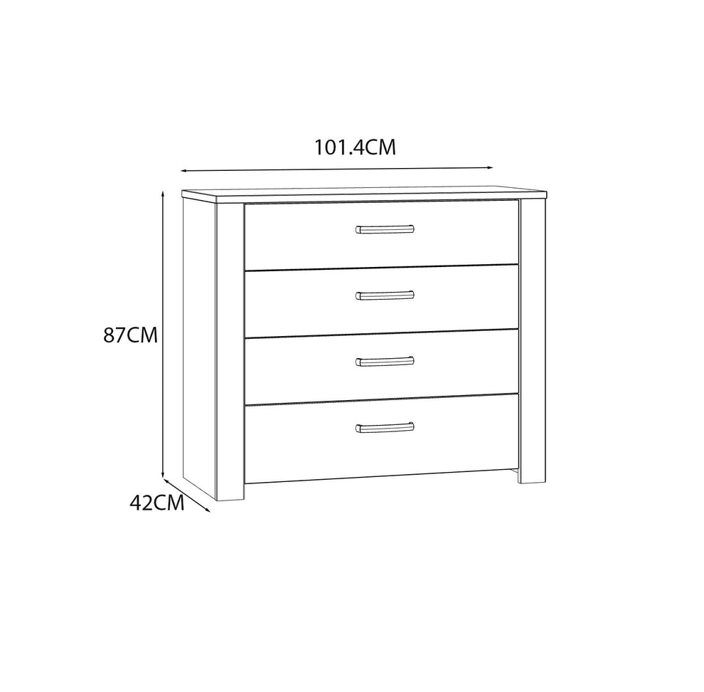 Comoda Blanche Cu 4 Sertare, Stejar Riviera Si Zada Deschis, 101.4 Cm