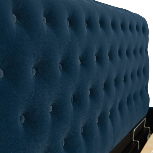 Pat Tapitat Paris, Dimensiune Saltea 160 x 200 Cm, Cu Somiera Rabatabila, Albastru Inchis