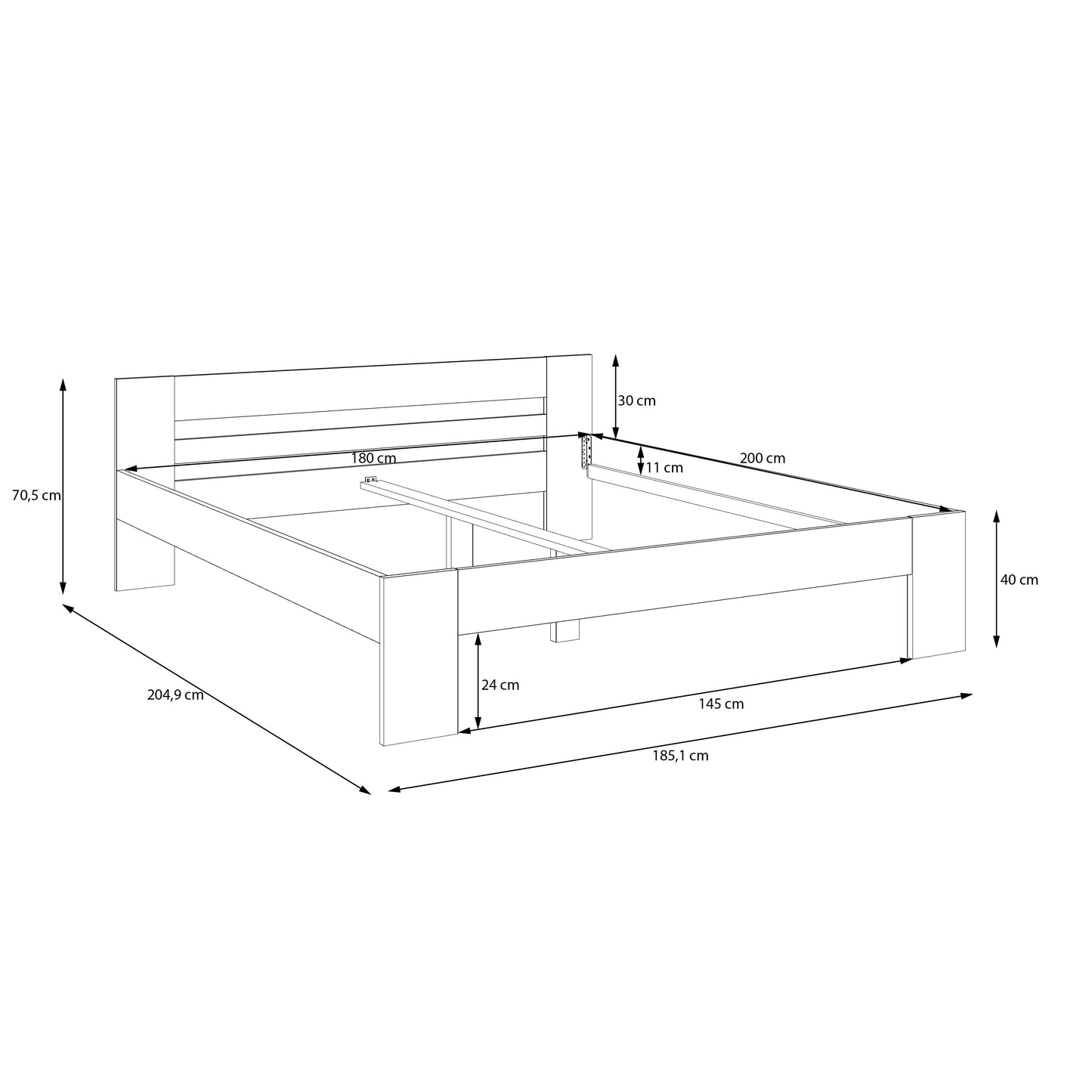 Set Dormitor Praktic, Alb Mat, Dulap 220 Cm, 2 Noptiere Si Pat Cu Dimensiune Saltea 180 x 200 Cm