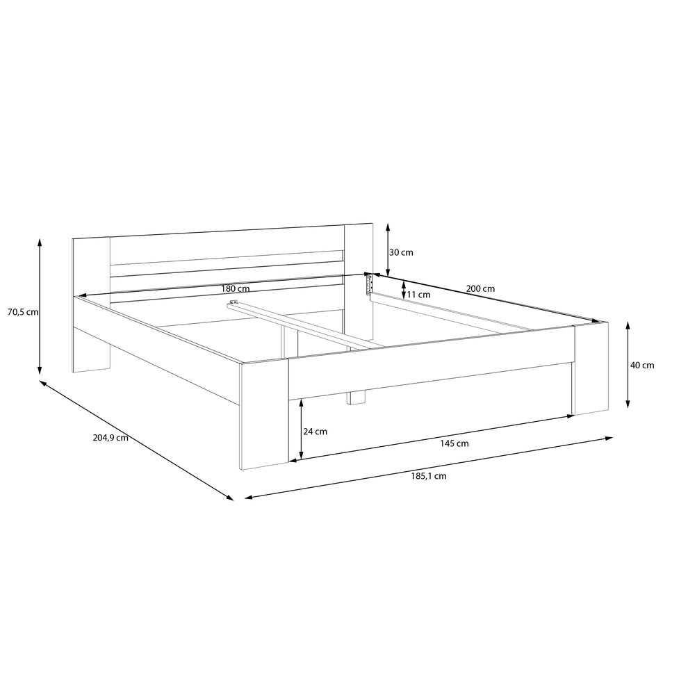 Set Dormitor Praktic, Alb Mat, Dulap 220 Cm, 2 Noptiere Si Pat Cu Dimensiune Saltea 180 x 200 Cm