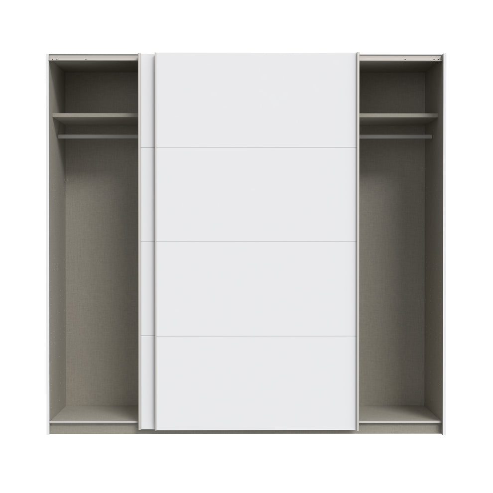 Set Dormitor Praktic, Alb Mat, Dulap 220 Cm, 2 Noptiere Si Pat Cu Dimensiune Saltea 180 x 200 Cm