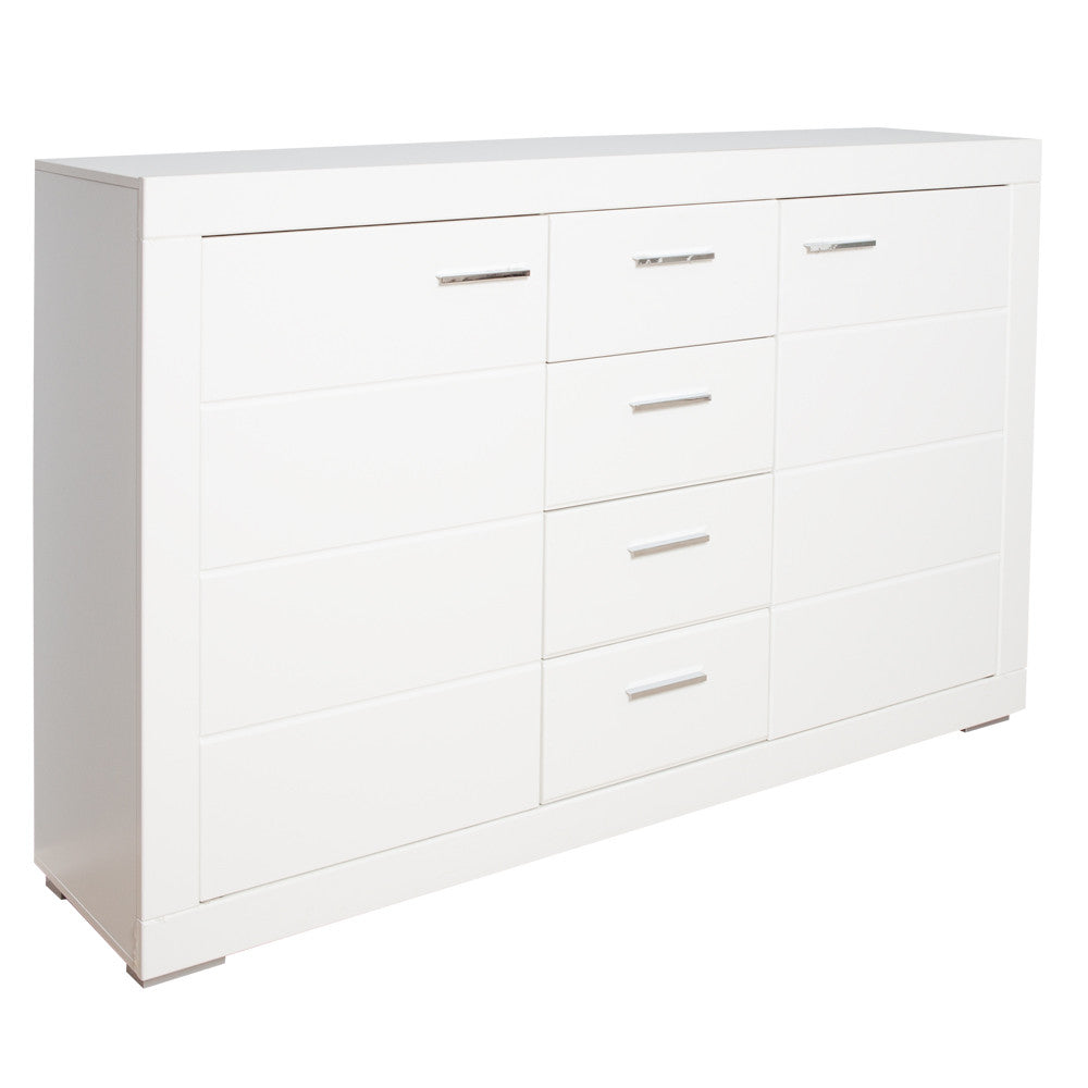 Comoda Cu 2 Usi Si 4 Sertare Snow, Alb, 171 Cm
