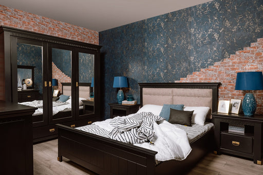 Set Dormitor Saint Tropez, Pat Cu Dimensiune Saltea 180 X 200, Dulap De 180 Cm, 2 Noptiere, Vopsit Negru