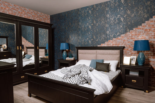 Set Dormitor Saint Tropez, Pat Cu Dimensiune Saltea 180 X 200, Dulap De 180 Cm, 2 Noptiere, Vopsit Negru