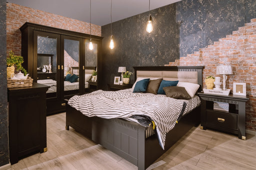 Set Dormitor Saint Tropez, Pat Cu Dimensiune Saltea 180 X 200, Dulap De 180 Cm, 2 Noptiere, Vopsit Negru