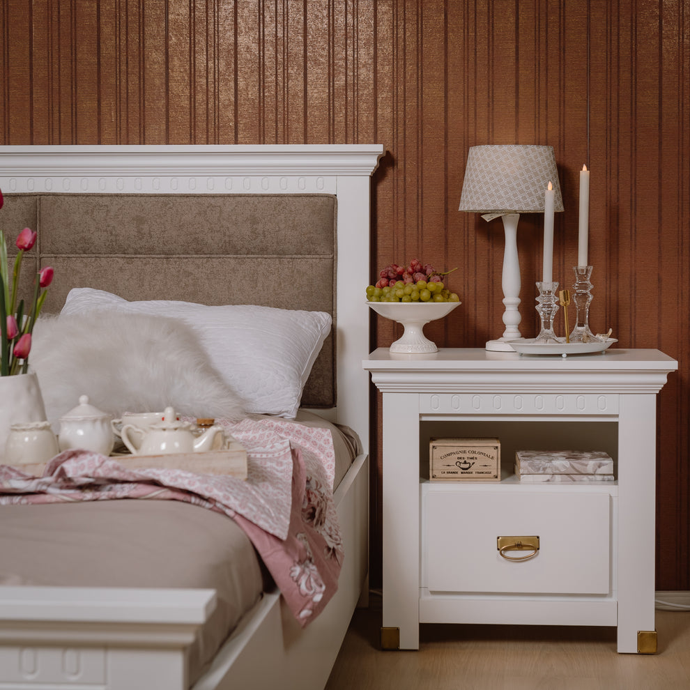 Set Dormitor Saint Tropez, Pat Cu Dimensiune Saltea 160 X 200, Dulap De 180 Cm, 2 Noptiere, Vopsit Alb