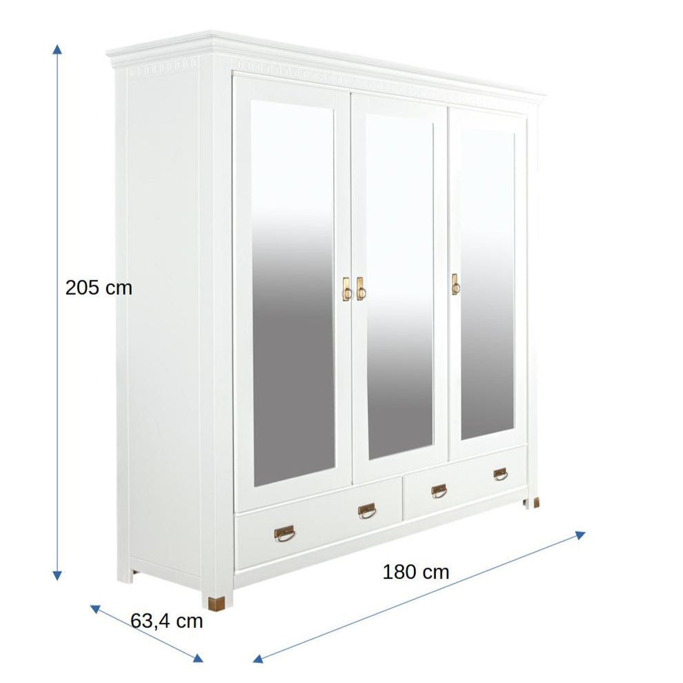 Set Dormitor Saint Tropez, Pat Cu Dimensiune Saltea 180 X 200, Dulap De 180 Cm, 2 Noptiere, Vopsit Alb