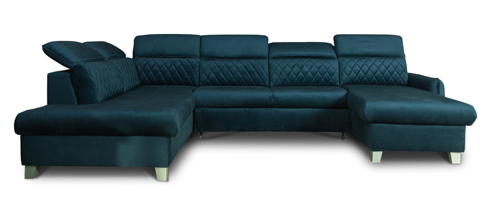 Coltar U Extensibil Tiago, Stanga, 6 Locuri, Tetiere Reglabile, Albastru 330 Cm
