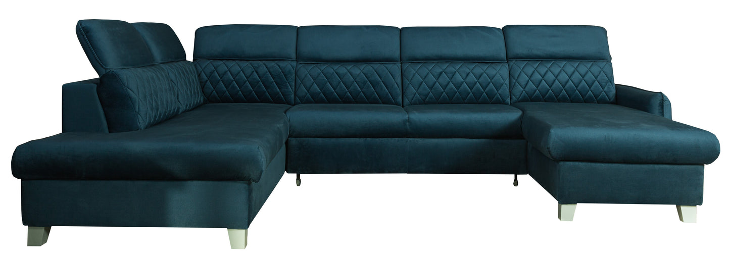 Coltar U Extensibil Tiago, Stanga, 6 Locuri, Tetiere Reglabile, Albastru 330 Cm