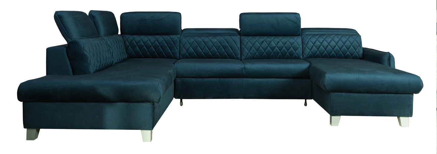 Coltar U Extensibil Tiago, Stanga, 6 Locuri, Tetiere Reglabile, Albastru 330 Cm