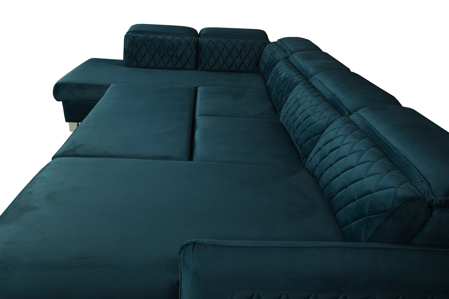 Coltar U Extensibil Tiago, Stanga, 6 Locuri, Tetiere Reglabile, Albastru 330 Cm