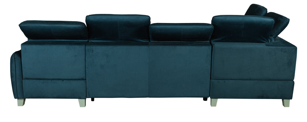 Coltar U Extensibil Tiago, Stanga, 6 Locuri, Tetiere Reglabile, Albastru 330 Cm