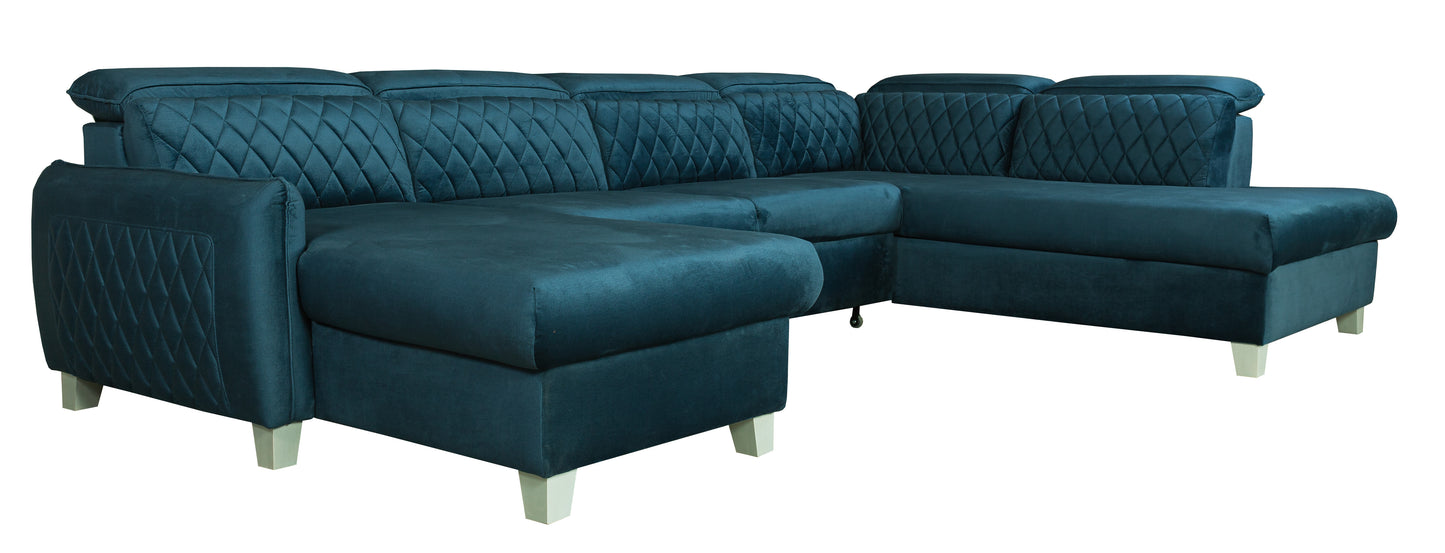 Coltar U Extensibil  Cu Lada Tiago, Dreapta, 6 Locuri, Tetiere Reglabile, Albastru 330 Cm
