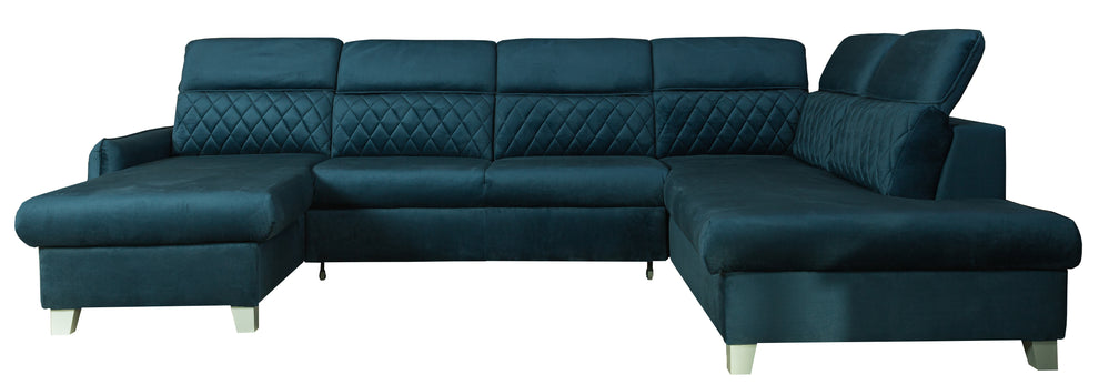 Coltar U Extensibil  Cu Lada Tiago, Dreapta, 6 Locuri, Tetiere Reglabile, Albastru 330 Cm